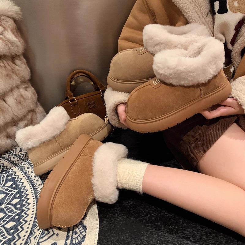 Snow Boots Women's Low-top Short Velvet Cotton Shoes Winter New Fluffy Shoes Wear Warm Cotton Slippers