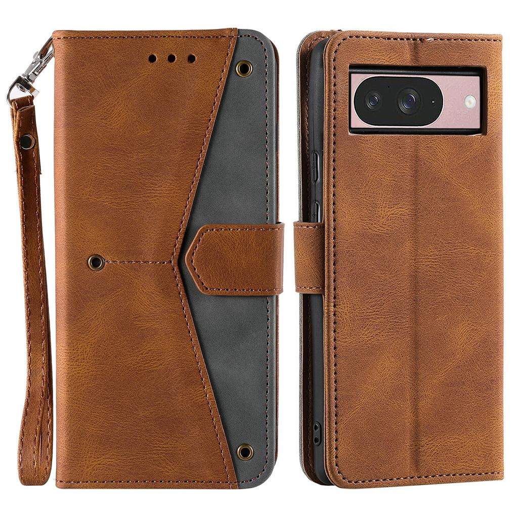 For Google Pixel 9/9 Pro Leather Case Splicing Stitching Wallet Stand Phone Cover with Strap