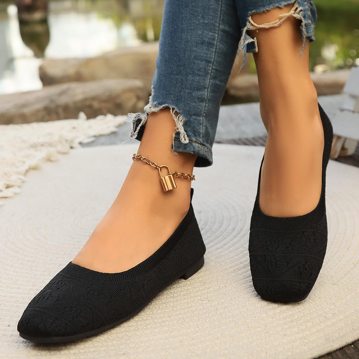 

Дышащие повседневные туфли на плоской подошве, женские туфли с неглубокой горловиной, с плетением, большого размера, с одной педалью, ленивые рабочие туфли 43 чёрный