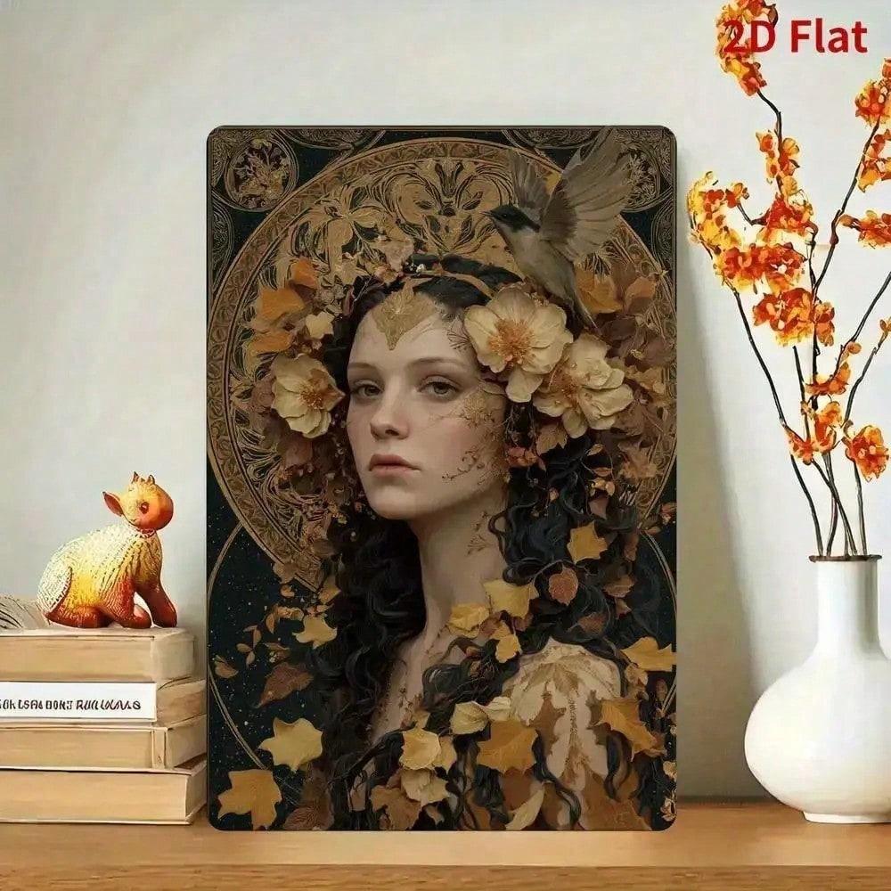 

Vintage Tin Sign Painting Art Flower Bird Wall Decor Retro Tinplate Framed Autumn Landscape Home Gift різнокольоровий