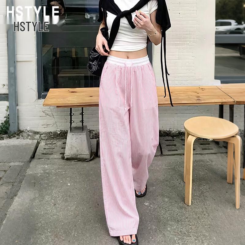 Handu Yishe Women's High-Waisted Striped Flowy Casual Pants
