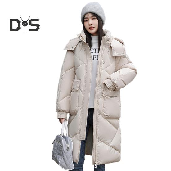 

Зимнее пуховое пальто Утепленное с капюшоном Воротник-стойка Карманы Карманы на молнии Парка Ветрозащитная Сохранение тепла Повседневная верхняя одежда для холодной погоды Хлопок M бежевый