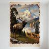 Rustic Vintage Metal Sign Majestic Elk Landscape Castle Lake Snowy Mountain Forest Wall Decor Artisanal Distressed Rustic Metal