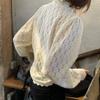 Hollow Out Frosted Lace Blouse Spring Autumn Top Women Korean Slim Fit Zippered Half High Collar Base Shirt