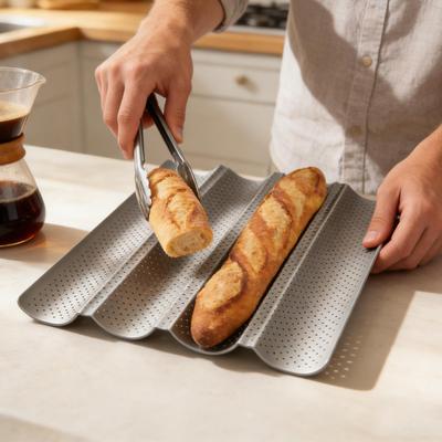 Bread Pan Non-Stick Heat Resistant Bakeware Tray Perforated 4 Loaves Baking Bread Pan for French Sandwich Toast Pastry Dough
