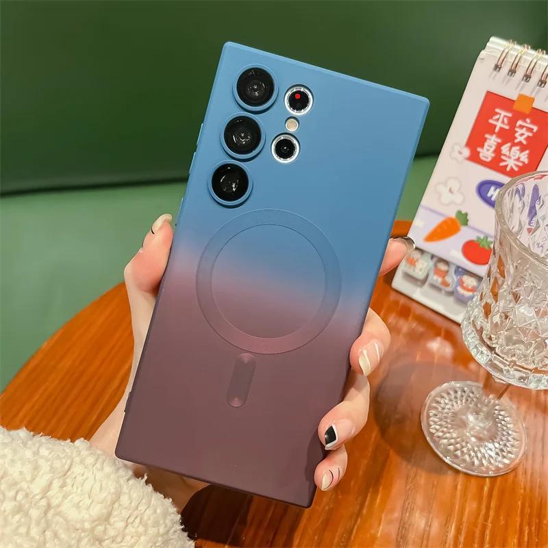 Luxury Gradient Soft Silicone Magnetic For Magsafe Case For Samsung Galaxy S23 Ultra S22 S21 Plus Note 20 10 Lens Film Cover