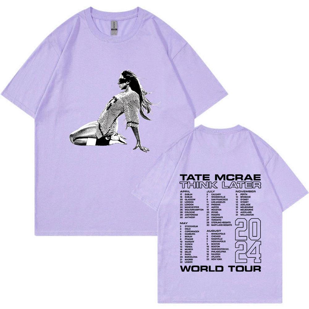 Tate Mcrae The Think Later World Tour 2024 T-skjorte Herre Dame Mote Vintage T-skjorter Harajuku Kortermet Oversized T-skjorter