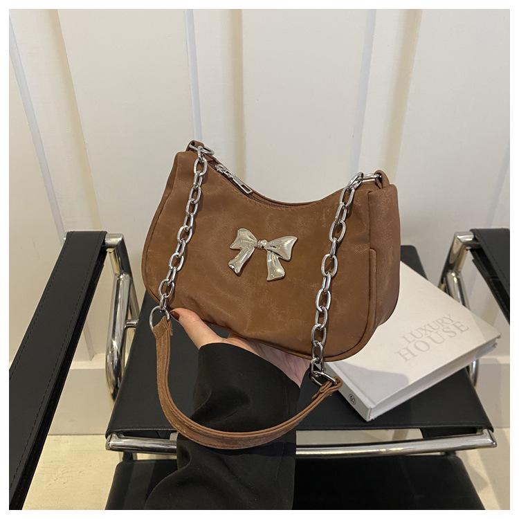 2024 Women's Solid Color Bow Underarm Bag - Fashionable Dumpling Style