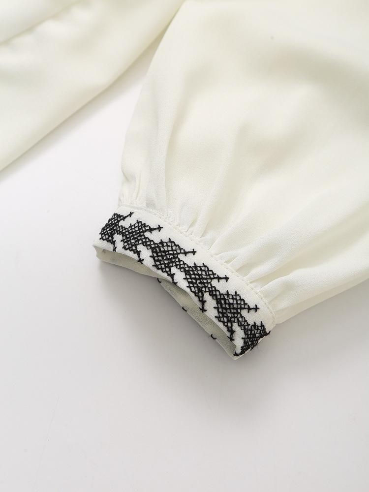 Evropský a americký styl 2025 Jaro/Podzim Stojáček Color Block Vyšívaná Volná Košile