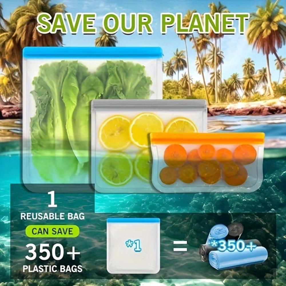 3 Pcs Food Storage Bags, BPA Free Reusable Gallon Freezer Bags, Super Thick Leak Proof Silicone And Plastic