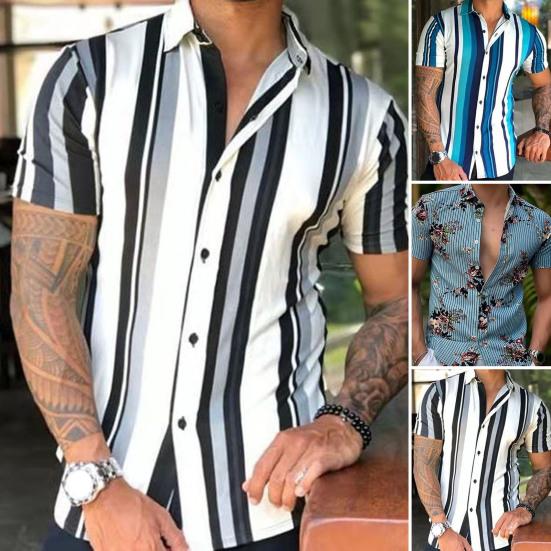 

Мужская рубашка, полосатая однобортная мужская облегающая футболка с принтом для повседневной носки