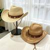 Ethnic Style Western Cowboy Hat Women's Summer Western Sichuan Travel Straw Weaving Big Eaves Sunshade Panama Straw Hat Mountaineering Hat
