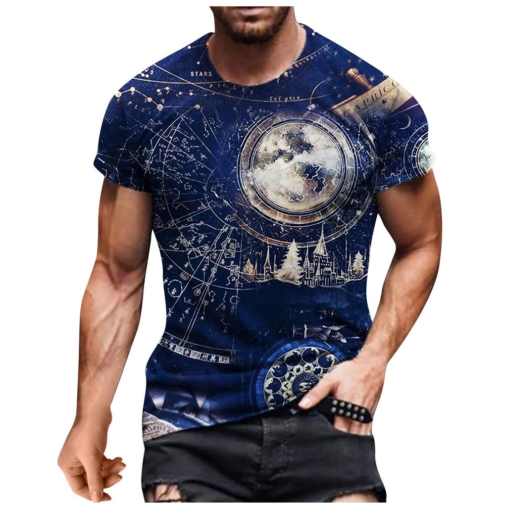 Men's Summer Casual 3D Printed Short Sleeve Round Neck Top T-shirt Blouse