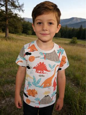Boys' Dinosaur Print Short Sleeve T-shirt - Spring/Summer 2026 New Arrival