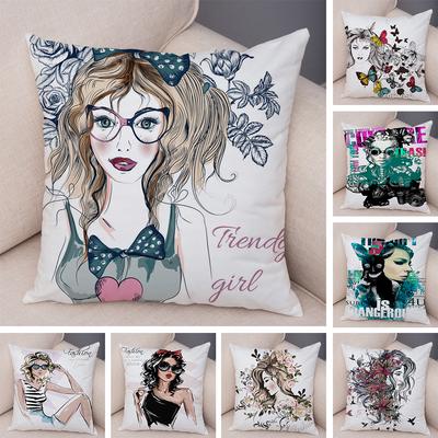 Boho Trendy Woman Pillowcase Double Print Fashion Art Cushion Cover Soft Plush Stylish Girl Pillowcase Living Room Decor