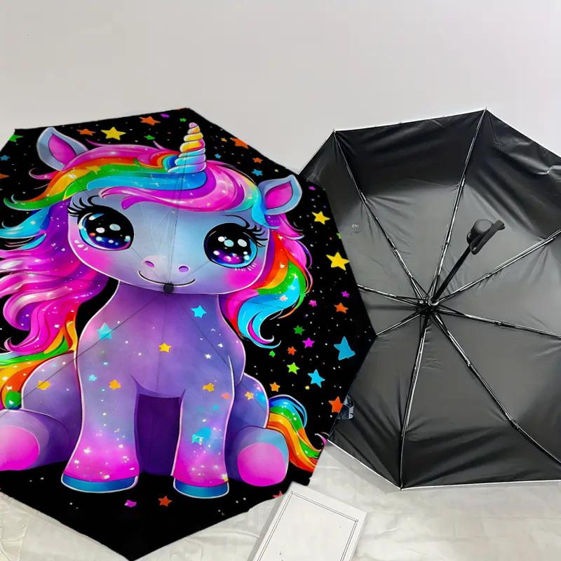 1PC Unicorn Starry Umbrella-8-Rib Reinforced Portable Folding Travel Suitable for All Seasons Outdoor Daily Use -J0406