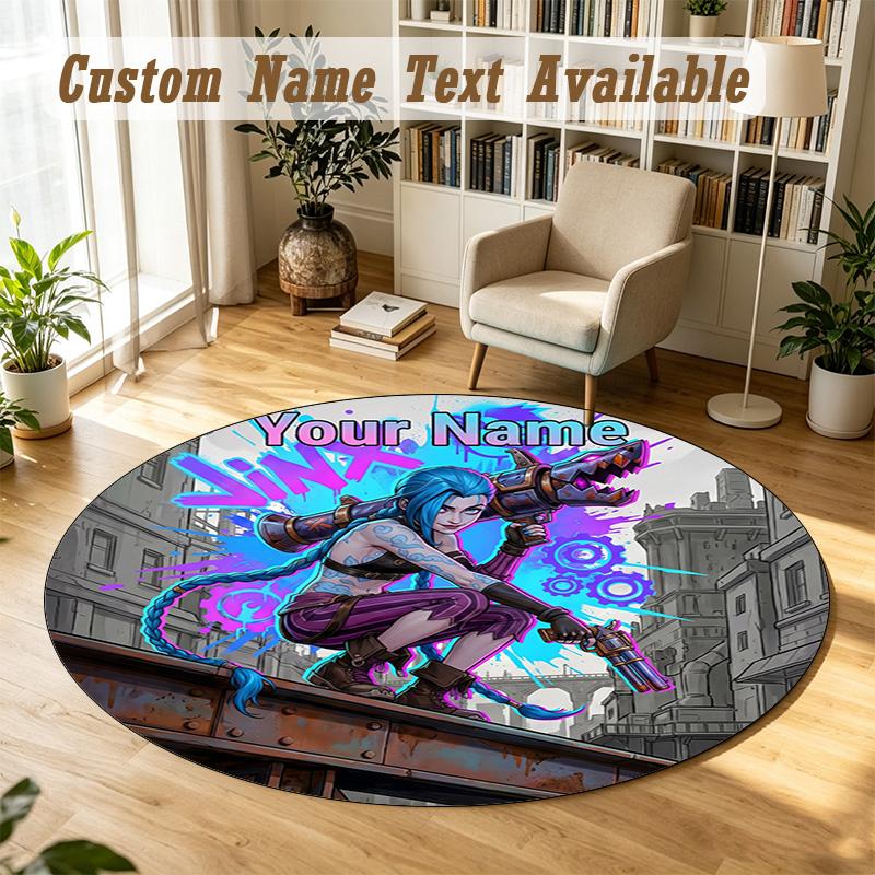 Arcane Personalized Round Rug Support Custom Name, Soft Home Decor Mat