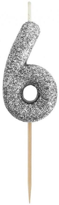 Piker Candle Number 6 Six Black Glitter