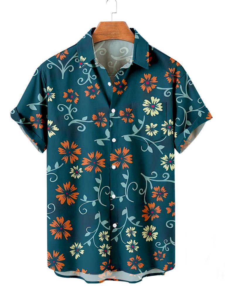 Camicie Hawaiane Floreali Estive da Uomo Camicie Casual a Maniche Corte per le Vacanze Camicie con Colletto e Bottoni Moda Steetwear per Uomo