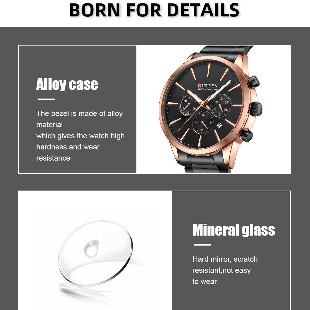 CURREN Steel Strap Watch Simple Calendar Large Dial Business Watch Waterproof Men's Fashion