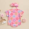 Baby Girls Summer Casual Romper 3 6 12 18 Months Short Sleeve O Neck Floral Print Romper with Headband