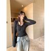 Kumikumi Gyaru Style New Solid Elegant All-Match Long Sleeves Shirt Women Autumn Waist Hugging Slimming Base Top