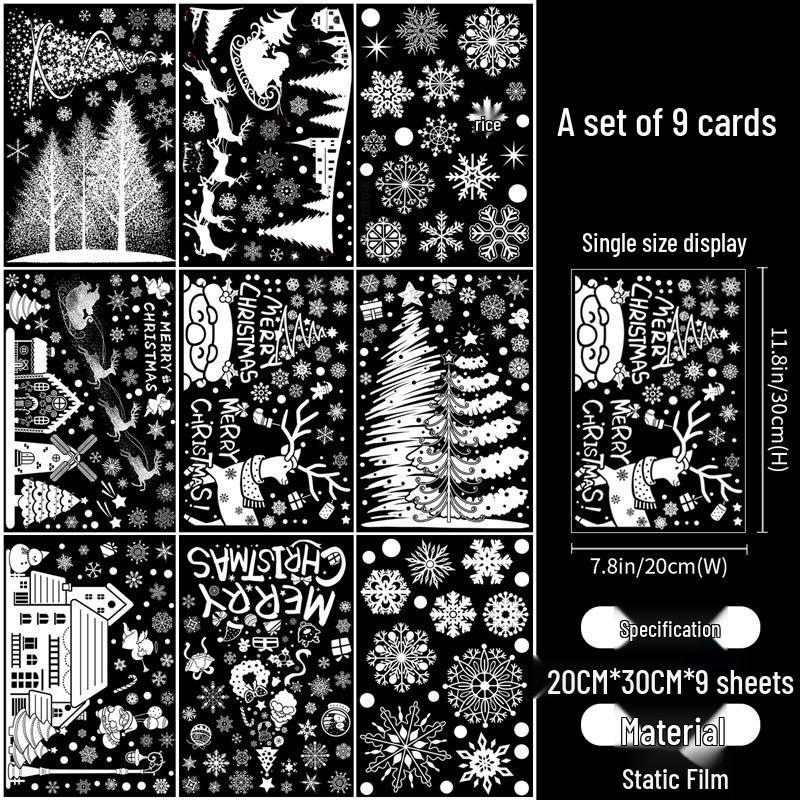 Christmas Tree & Reindeer White Window Clings - Festive Static Decals for Shopping Malls