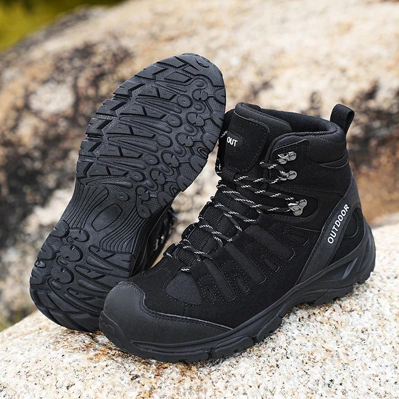 Men's Hiking Boots Winter High-top Outdoor Shoes Lace-up Anti-slip Sports and Casual Hiking Boots Men's Warm Shoes Zapatillas