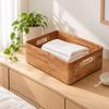Rectangular Rattan Storage Basket with Handles Sturdy Handwoven