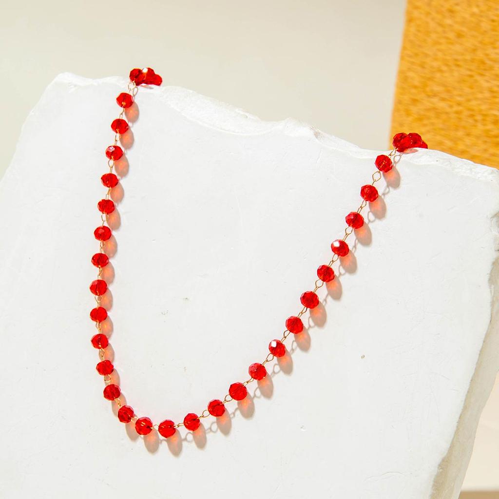 Grenzüberschreitendes rotes Reisperlen-Perlen mehrlagiges Halskettenset mit Strasssteinen Kirsche Kirschen Anhänger Halskette dreiteiliges Set