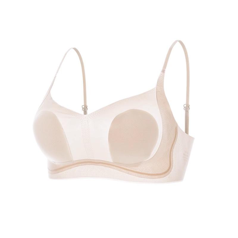 Ice silk seamless underwear women's big breasts show small rabbit ears, thin shoulder straps, large open back, breathable bra, summer thin style