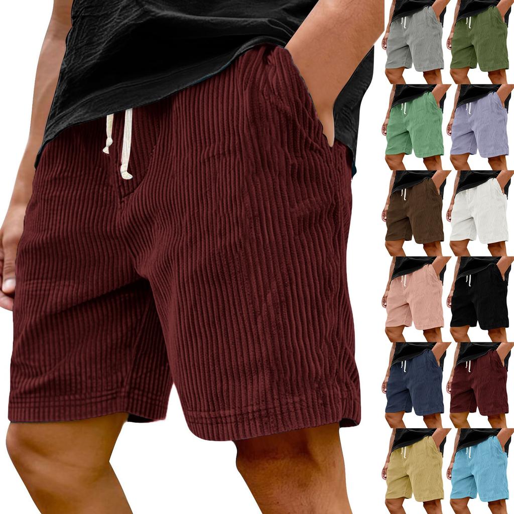 Men's Casual Shorts - Elastic Waist, Loose Corduroy, Trendy Multi-Pocket Shorts