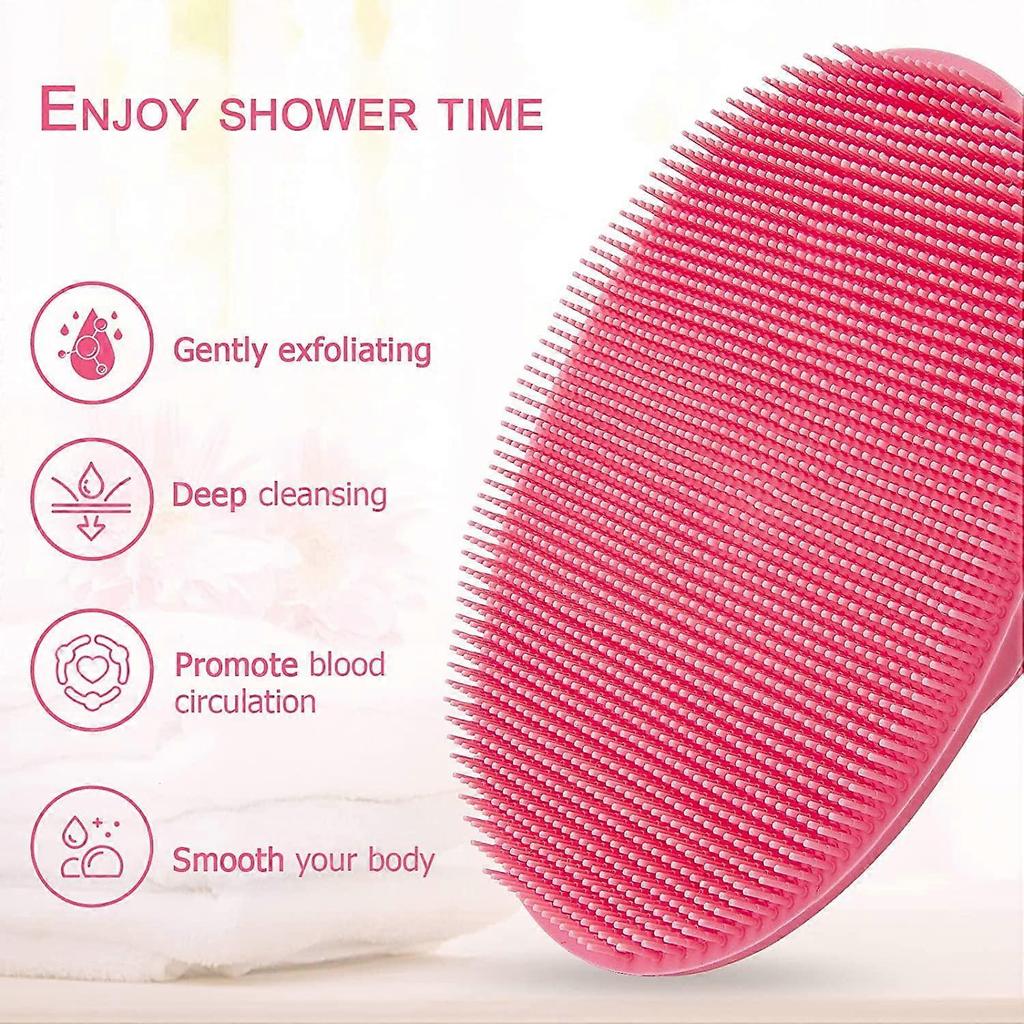 Soft Silicone Body Cleansing Brush Shower Scrubber, Gentle Exfoliating and Massage for all Kinds of Skin (Pink)