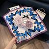 71Cm New Chinese Simulation Silk Square Scarf Soft and Skin-friendly Ink Flower Rhyme Printing Silk Scarf Neck Sunscreen Small Scarf