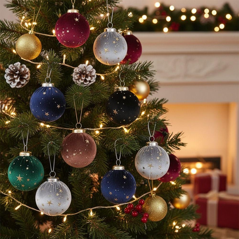 12Pcs/set Creative Flocking Christmas Ball Shiny Xmas Tree Hanging Pendants  Party Decorations