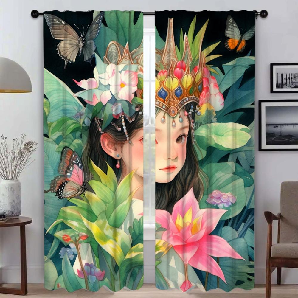 

Tropical Plant Home Interior Curtains for Living Room Blackout Curtain Halloween Decoration Shades Tulle for Bedroom Partition W50xH70cmx2pcs-CL