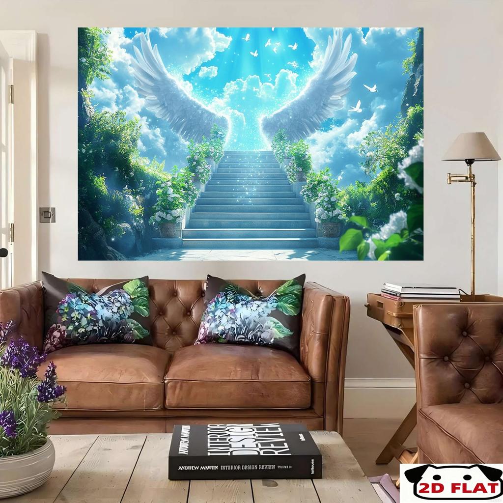 2D Plane 1 2D Banner - Angel Wings Background Cloth - Bright Blue Sky and White Wings Design