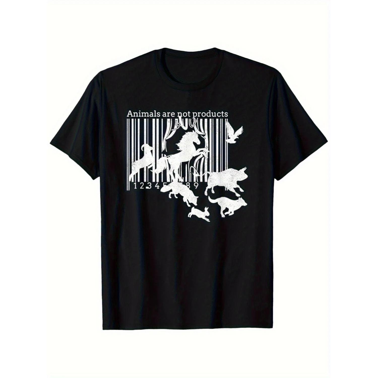 

Men s Vegan Animal Rights T-shirt - Featuring Barcode Design and Slogan Animals Are Not Commodities Protest Clothing S чёрный