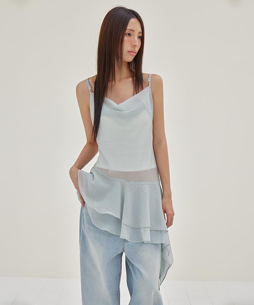 Leondeondada Sheer Flare Layered Dress, Gray