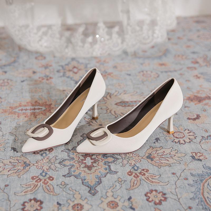 

French celebrity high heels temperament Muse spring and summer 2025 new thin heel versatile light mouth not tired feet single shoes 40 белый