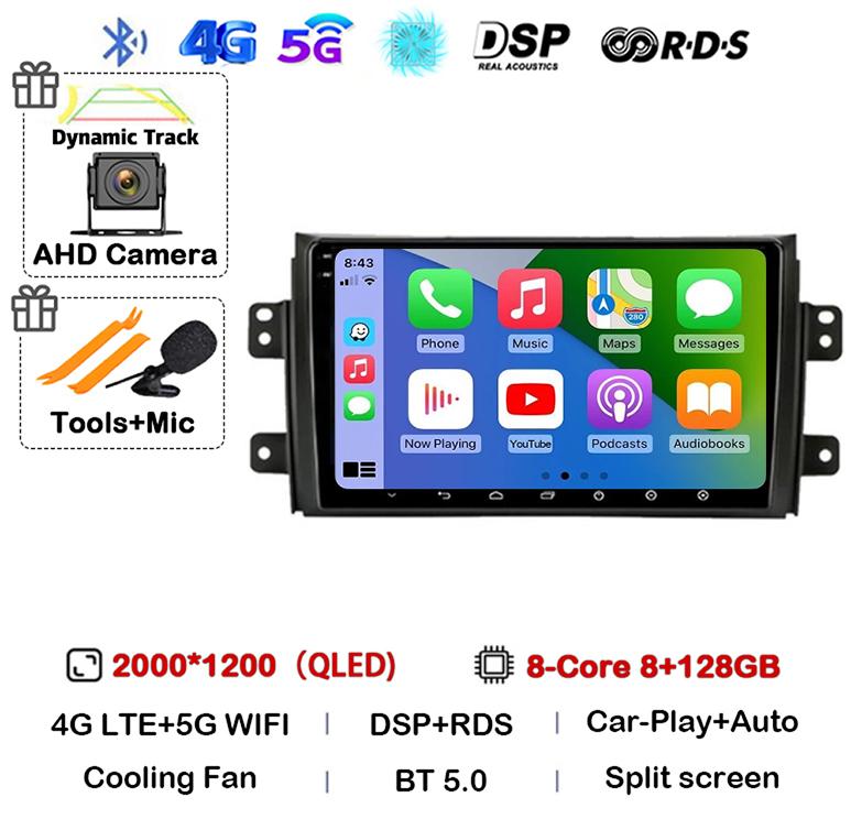 Android 14 Carplay Car Radio Navigation For Suzuki SX4 2006-2014 Fiat Sedici 2005-2014 Multimedia Video Player Audio 2din Stereo