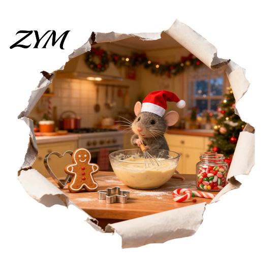 Christmas Party Glass Decor Mouse Wall Sticker, 3D Realistic Cute Illustrations Decal, Removable PVC Holiday Window Stickers Waterproof Decorative for