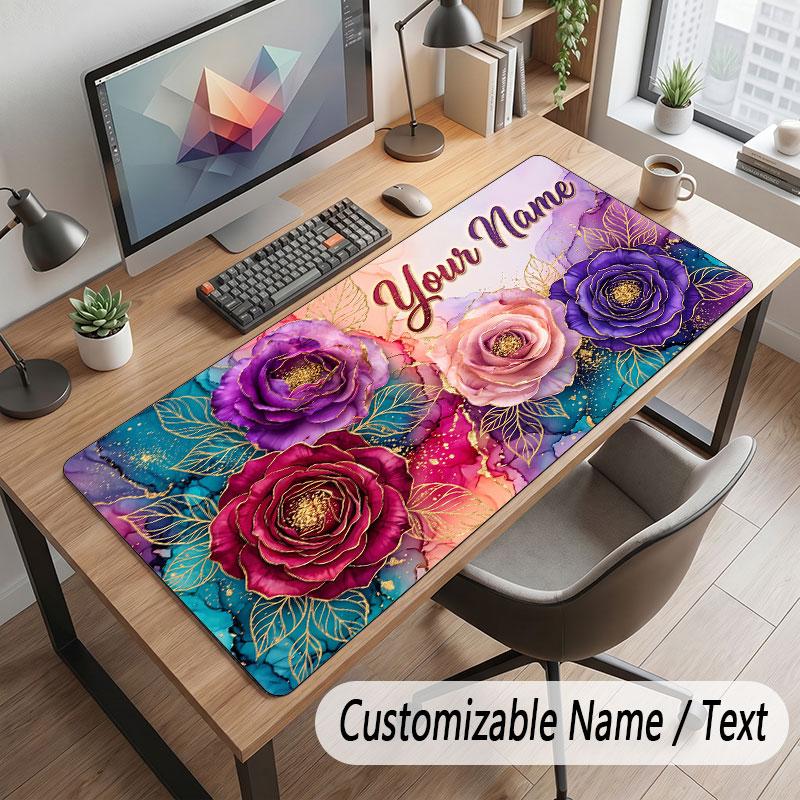 Floral Garden Theme Customized Mouse Pad Personalized Print Name Text Desk Mat For Home Office Table Decor
