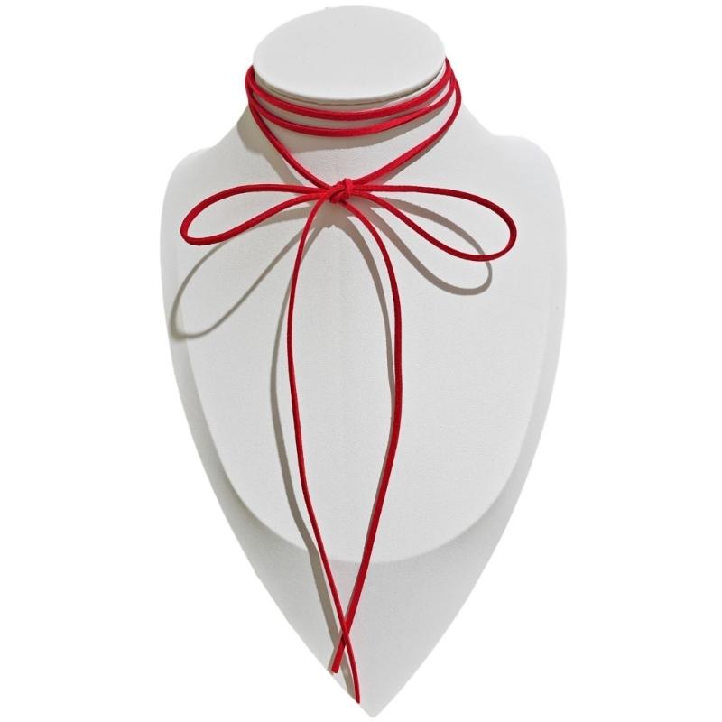 Elegant Long Tie Choker Necklace Stylish Neck Chain with Bowknot Pendant Accessory for Fashionable Women Ladies