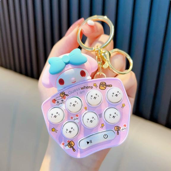 Anime  Cinnamoroll  Game Console Keychain Melody Kuromi Mini Handheld Whack-A-Mole Decompression Keyring Gifts