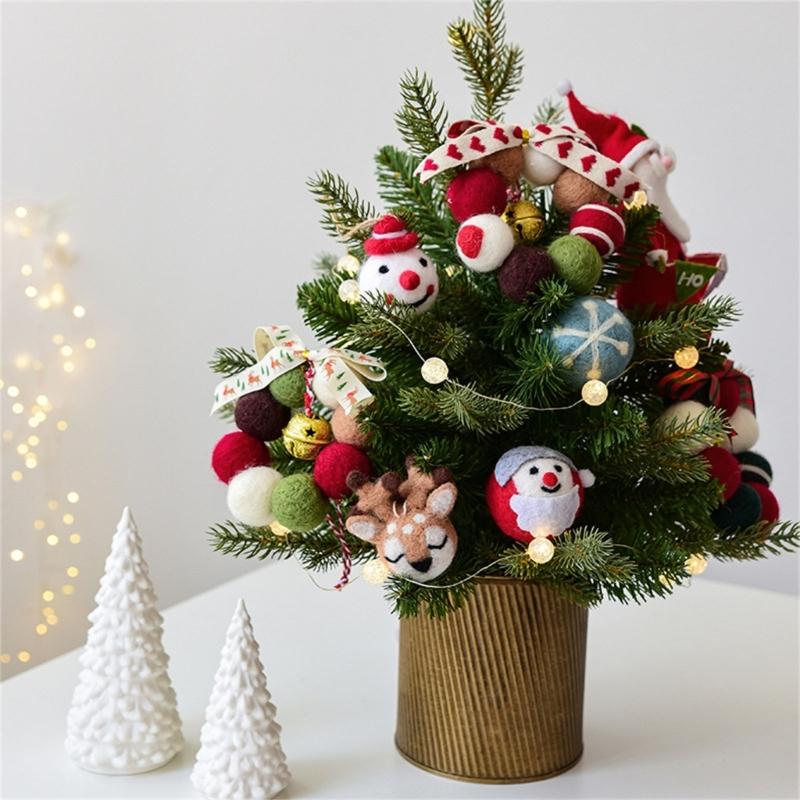Small Wool Ball Holiday Hanging Craft Feature Soft Felt And Sparkling Bells Christmas Decorative Accent