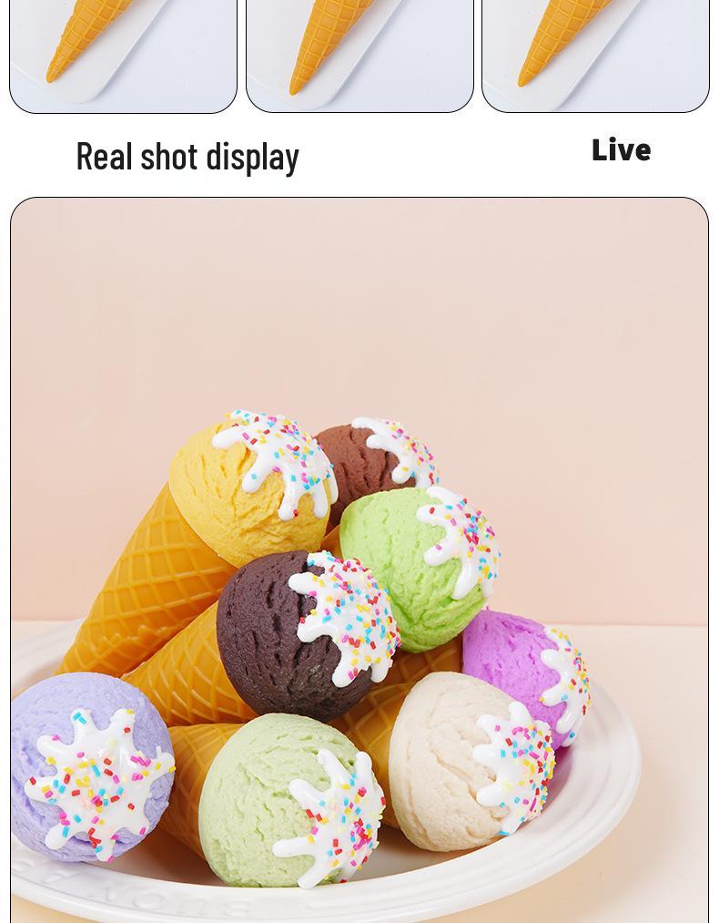 Handcrafted Realistic Ice Cream Ball Display Prop - Macaron Color Cone Toy