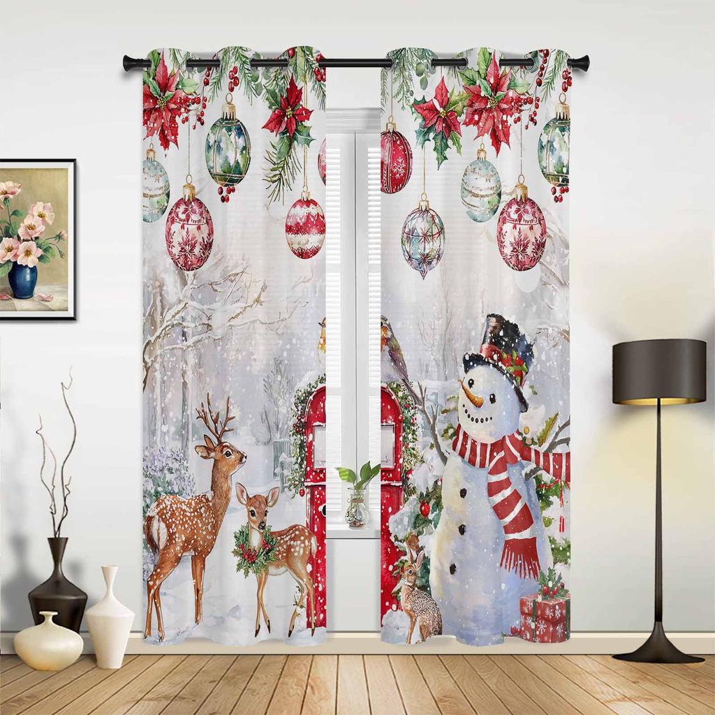 Christmas Ball Poinsettia Print Curtains for Bedroom Living Room Drapes Kitchen Study Room Window Curtain Home Decoration