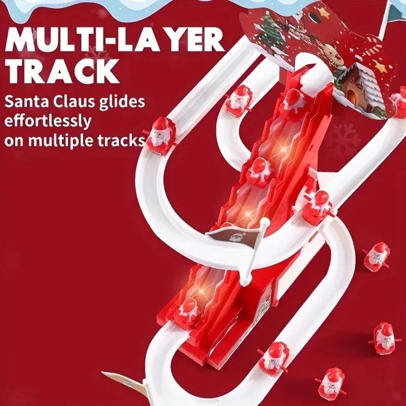 Christmas Climbing Slide Track Toy with Music and Light, Interactive Roller Coaster Playset Gift for Kids Desktop Decoration