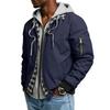 Men's Color Block Zip-Up Hooded Jacket, Two-Piece Warm and Thick Casual Outdoor Coat